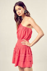 Sandra Flamingo Pink One Shoulder Mini Dress