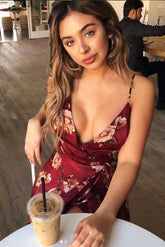 Heidi Wine Satin Floral Wrap Dress