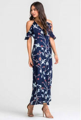 Grace Navy Floral Cold-Shoulder Maxi Dress