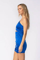 Mi Amor Blue One Shoulder Long Sleeve Mini Dress