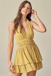 Tracie Golden Kiwi Halter Romper