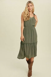 Why Wait Olive Tie-Strap Midi Dress