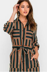 Laura Navy and Rust Striped Midi Shirt Dress