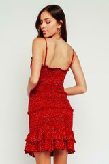 Rhea Rust Red Dot Smocked Ruffle Mini Dress