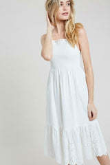 Summer Sun White Smocked Midi Dress