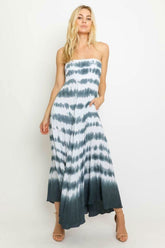 Sunshine Will Follow Charcoal Border Tie-Dye Strapless Maxi Dress