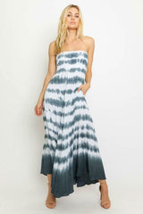 Sunshine Will Follow Charcoal Border Tie-Dye Strapless Maxi Dress