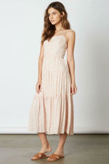 Cherished Moments Mauve Print Lace-Up Midi Dress