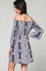 Soma Navy  Print Off-The-Shoulder Flared Dress