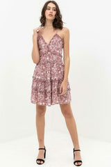 Gina Mauve and White Floral Ruffle Mini Dress