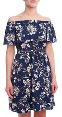 Bloom Zeal Navy Floral Print Off-The-Shoulder Ruffle Dress