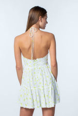 Boca Grande Lime and White Floral Halter Mini Dress