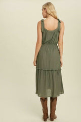 Why Wait Olive Tie-Strap Midi Dress