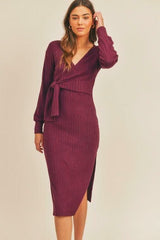Lush Full Potential Ruby Red Wrap Long Sleeve Midi Dress