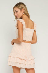 Nina Peach Eyelet Lace Ruffle Two-Piece Dress