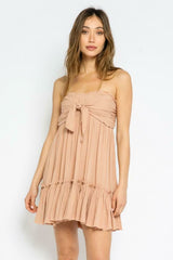 Canyon Sunset Sandy Beige Strapless Mini Dress