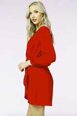 Hannah Cranberry Red Long Sleeve Wrap Dress