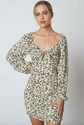Out Together Ecru Floral Long Sleeve Mini Dress