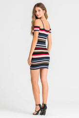 Lush Santorini Sunset Striped Cold Shoulder Dress