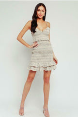 Rhea Cream Plaid Smocked Ruffle Mini Dress