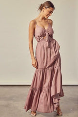 Sweet and Flirty Dusty Mauve Tiered Maxi Dress