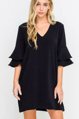 Jaqueline Black Ruffle Sleeve Shift Dress