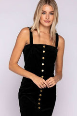 Sylvia Black Velvet Button-Down Pinafore Dress