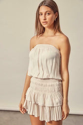 Lovely and Sweet Oatmeal Strapless Mini Dress