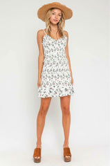 Rhea White and Pink Floral Smocked Ruffle Mini Dress