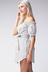 Smitten With You Striped Off-the-Shoulder Shirt Dress