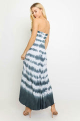 Sunshine Will Follow Charcoal Border Tie-Dye Strapless Maxi Dress