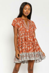 Dulce Rust Floral Print Mini Dress