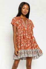 Dulce Rust Floral Print Mini Dress