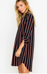 From the City Navy and Rust Striped Shirt Dress
