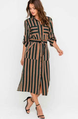 Laura Navy and Rust Striped Midi Shirt Dress