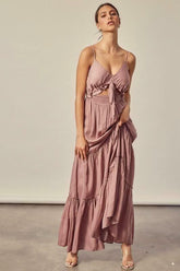 Sweet and Flirty Dusty Mauve Tiered Maxi Dress