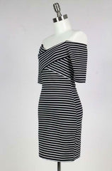 Movin' On Baby Off-The-Shoulder Striped Bodycon Dress