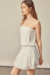 Take My Heart White Strapless Tube Ruffle Mini Dress