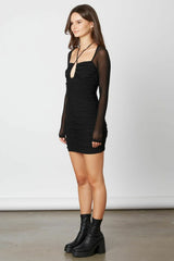 So Perfect Sheer Sleeve Black Bodycon Dress