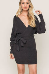 Gianna Charcoal Grey Wrap Sweater Dress