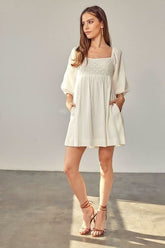 Make It Special White Crochet Puff Sleeve Mini Dress