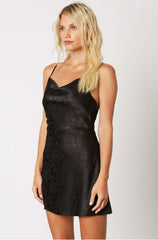 No Regrets Black Floral Satin Cowl Neck Mini Slip Dress