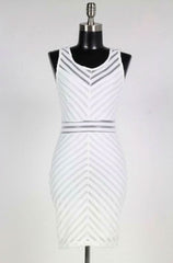 Expectations Mesh White Chevron Striped Dress