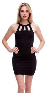 French Kiss Black High Neck Strappy Bodycon Dress