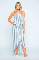 The Little Venice Blue and White Strapless Maxi Dress