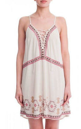Heart of Mine Taupe Embroidered Lace-Up Coverup Dress