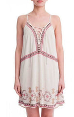 Heart of Mine Taupe Embroidered Lace-Up Coverup Dress