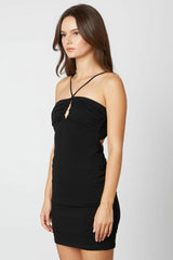 Fiona Black Criss-Cross Bodycon Halter Dress