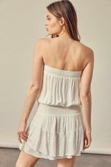 Take My Heart White Strapless Tube Ruffle Mini Dress