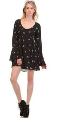 Botanical Babe Black Floral Print Bell Sleeve Dress